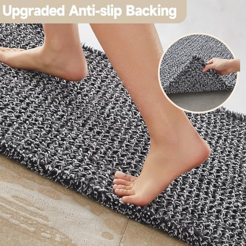 TYUU Waffle Bath Mat, Boho Bathroom Rugs Non Slip, 36x24 Black & White