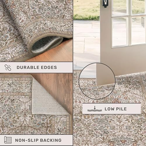 Boho Moss 3x16 Extra Long Runner Rug for Hallway, Washable Non Slip Kitchen Floor Rugs, Hall Way, Ultra Soft Stain Resistant Low Pile Vintage Floral Carpet