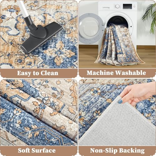 Amearea Vintage Design Area Rugs for Living Room Bedroom 4x6, Blue/Orange
