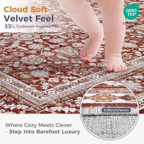OPPODREAM Vintage RED Area Rugs 6' Round, Washable Rug for Living Room