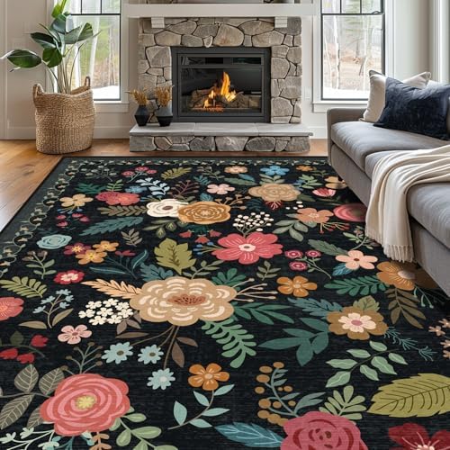8x10 Washable Area Rugs for Living Room Soft Carpet (Black)