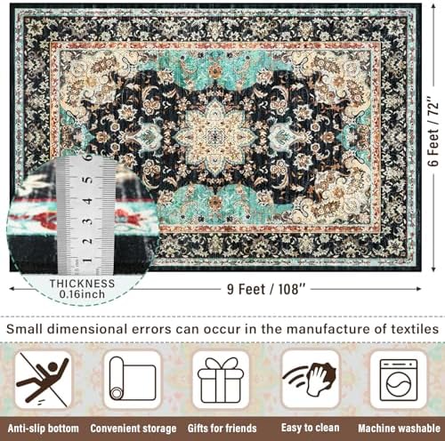 Amearea Vintage Design Area Rugs for Living Room Bedroom 6x9, Black/Green