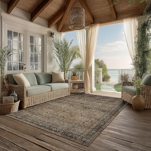 Ruaruarug Washable Area Rug 5×7 for Living Room, Ultra Soft, Vintage Brown