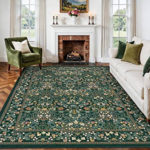 Amada Floral Washable Area Rug,8'x10',Dark Green