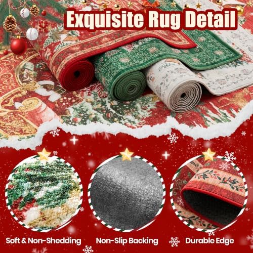 zesthome 2x5 Christmas Runner Rug for Hallway,Red Kitchen Christmas Rug