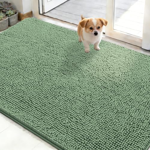OLANLY Dog Door Mat for Muddy Paws 48x30, Super Absorbent Chenille Mud Mat