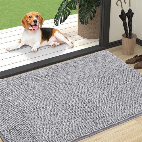 OLANLY Dog Door Mat for Muddy Paws 47x32, Super Absorbent Chenille Mud Mat