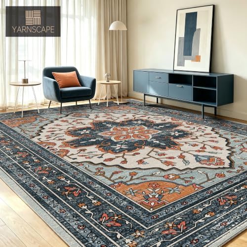 YARNSCAPE 8' x 10' Machine Washable Area Rug, Non-Slip Low-Pile Carpet