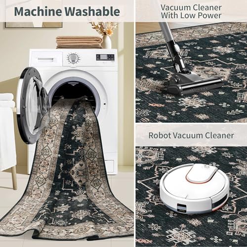 Rugxara Black Area Rugs 5x7 Washable Rug for Living Room Bedroom