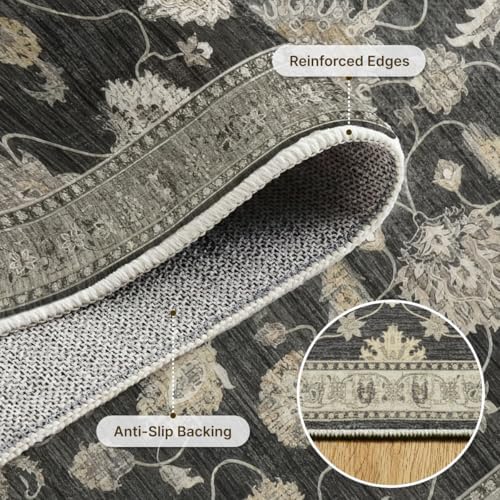 Washable 4'x6' Vintage Area Rug for Bedroom Living Room