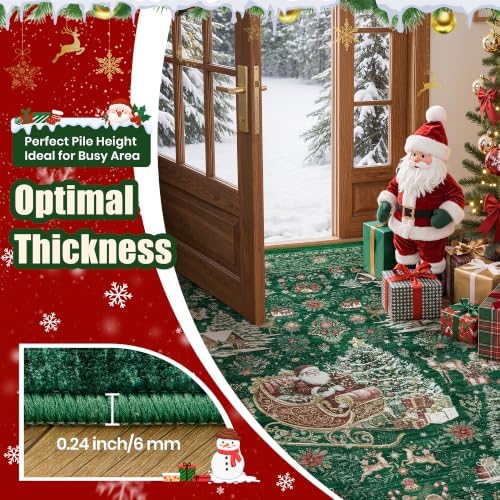 zesthome 8x10 Area Rugs, Washable Green Christmas Rugs for Living Room