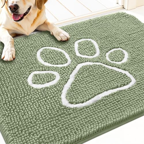 OLANLY Dog Door Mat for Muddy Paws 32x20, Paw Print Design Chenille Mud Mat