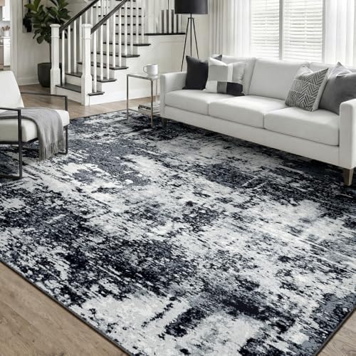 RELEANY Washable 6'x9' Abstract Area Rug for Living Room Black White