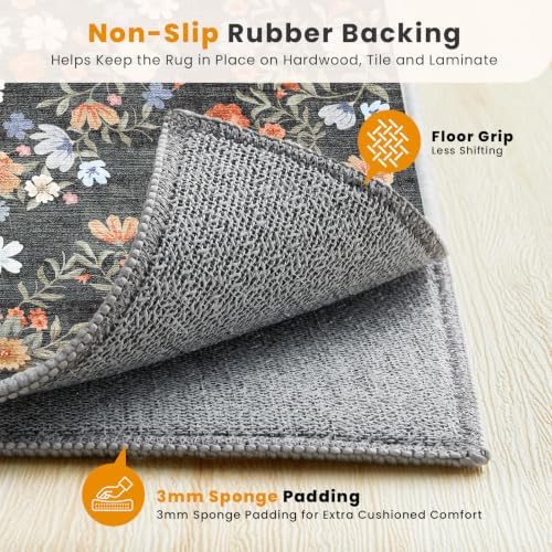 SameBed 3x5 Area Rug Living Room, Vintage Washable Carpet Carbon Gray