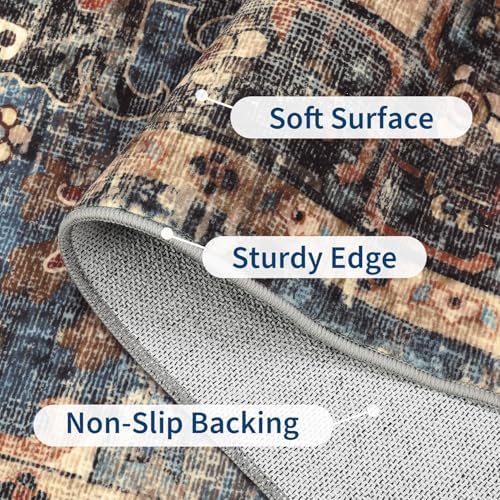 GarveeHome Washable Rug Runner 2x8 Vintage Runners for Hallways Blue&Brown