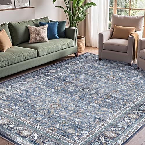 OPPODREAM Vintage Blue Area Rugs 9x12, Washable Rug for Living Room