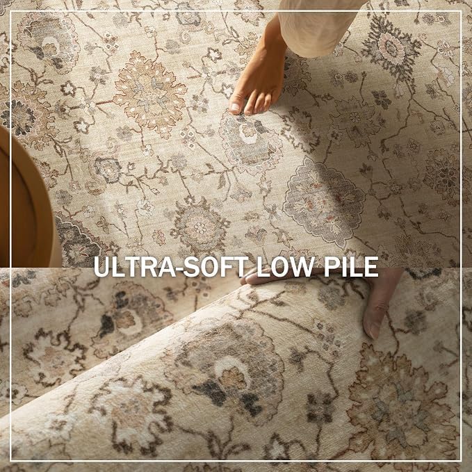 Machine Washable Rug for Living Room: 5x7 Area Rugs Boho Vintage Rug Stain Resistant Non Slip Low Pile Soft Lightweight Carpets for Bedroom Kitchen Dining Room Nursery Kids Room Farmhouse