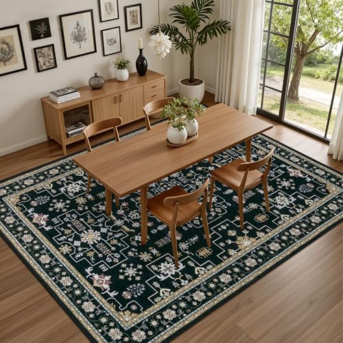 5x7 Area Rugs Living Room: Washable Vintage Rug for Bedroom Black