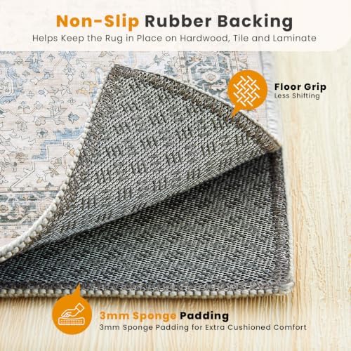 SameBed 6x9 Area Rug Living Room, Vintage Washable Carpet Grey Blue