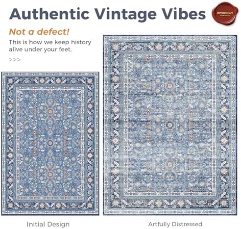 OPPODREAM Vintage Blue Area Rugs 9x12, Washable Rug for Living Room