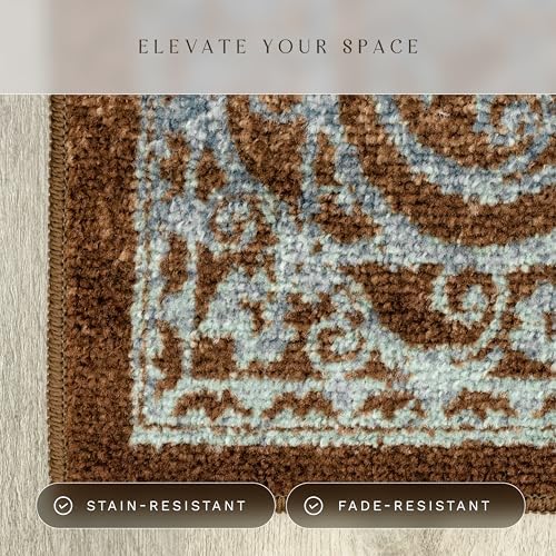Maples Rugs Pelham Vintage Medallion Area Rugs, 5' x 7', Blue/Walnut