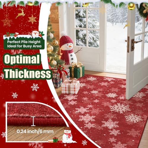 2x10 Christmas Runner Rug for Hallway,Washable Kitchen Rugs,Red