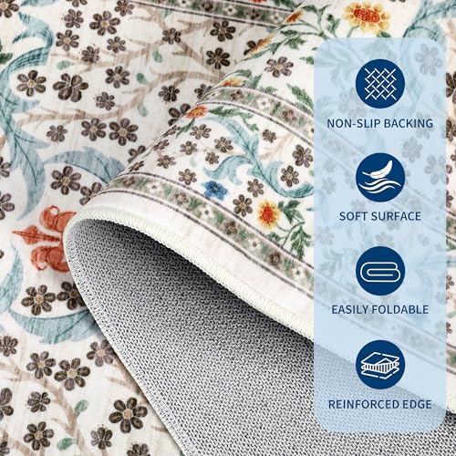 GarveeHome Washable Rug for Living Room, 9x12 Large Area Rug for Dining Room Under Table, Bedroom, Floral Soft Low Pile Non Slip Stain Resistant Carpet for Nursery, Playroom, Office, Beige