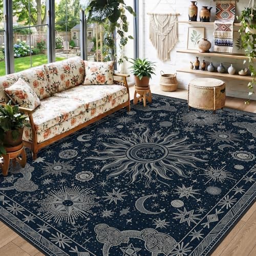 Vacuum-Friendly, 6x9 Washable Area Rug, Blue Gray White