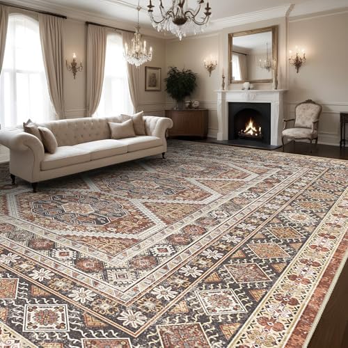 Large Rugs for Living Room: 10x14 Area Rugs Farmhouse Indoor Machine Washable Rug Non-Slip with Rubber Backed Oriental Carpets 10x14 Brick