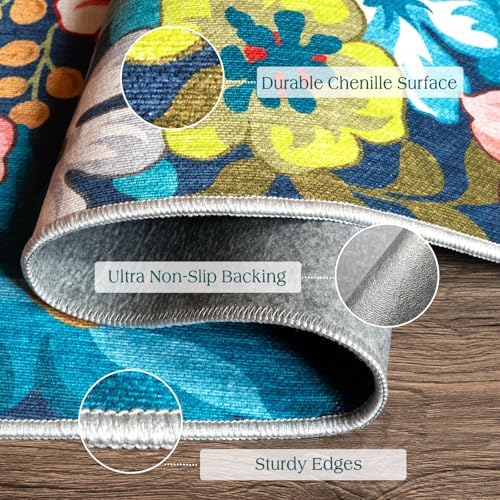 Front Door Mat Indoor Entrance - 2x4.3 Colorful Floral Runner Rug