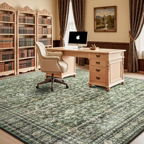 10x14 Area Rugs for Living Room, Green Washable Non-Slip Large Carpet