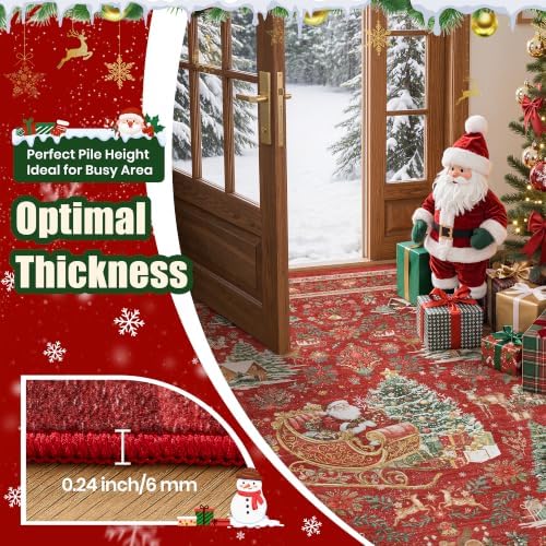 zesthome 2x5 Christmas Runner Rug for Hallway,Red Kitchen Christmas Rug