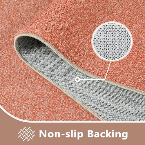 7x10 Large Orange/White Area Rug Non-Slip Washable for Living Room Bedroom