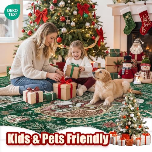 zesthome 8x10 Area Rugs, Washable Green Christmas Rugs for Living Room