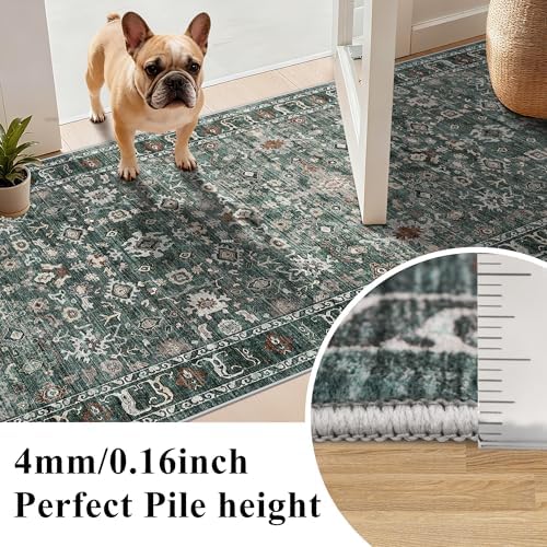 Washable 2x8 Kitchen Rug Runner: Non Slip Rugs for Hallway Bedroom Green