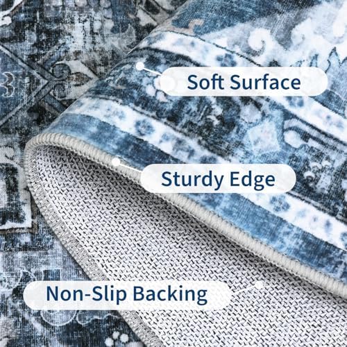 GarveeHome Washable Rug Runner 2x8 Vintage Runners for Hallways Blue