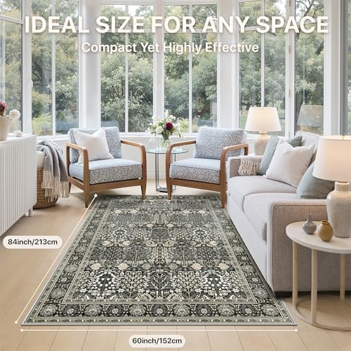 Bavni 5x7 Washable Area Rug Non Slip for Living Room, Black
