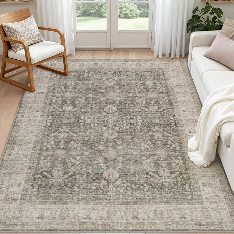 5x7 Area Rugs Living Room: Bedroom Washable Carpet Warm Taupe
