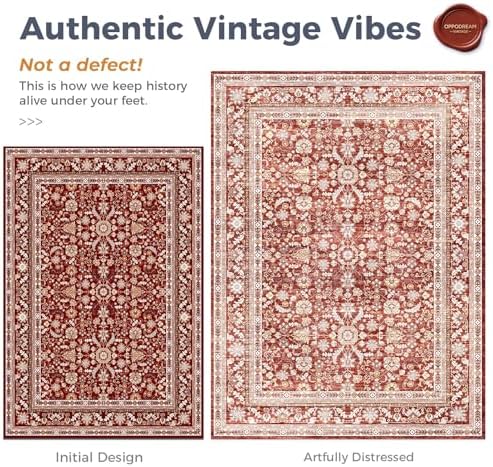 OPPODREAM Vintage RED Area Rugs 4x6, Washable Rug for Living Room