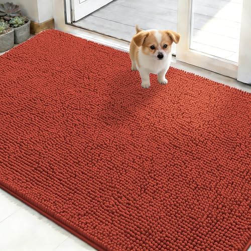 OLANLY Dog Door Mat for Muddy Paws 48x30, Super Absorbent Chenille Mud Mat