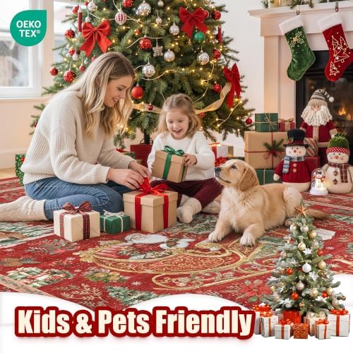 zesthome 3x5 Christmas Kitchen Rugs for Living Room, Red Washable Area Rug
