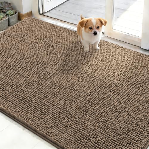 OLANLY Dog Door Mat for Muddy Paws 48x30, Super Absorbent Chenille Mud Mat