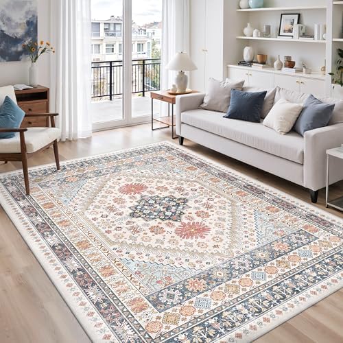 zesthome 5x8 Area Rugs for Living Room,Large Washable Rug,Blue Red