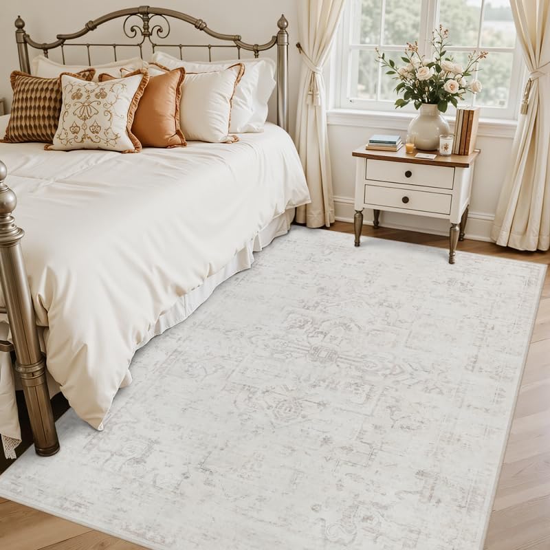 3x5 Area Rugs Living Room: Bedroom Washable Carpet Neutral Cream