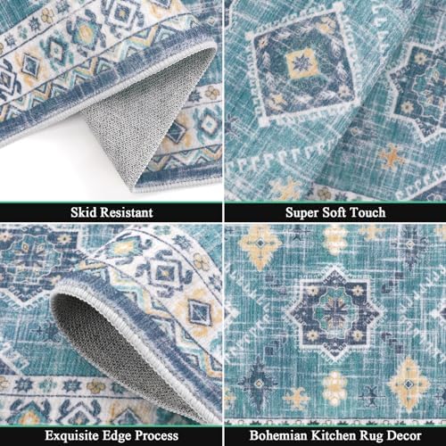 HEBE Boho Kitchen Rugs Set of 3, Non Slip Washable Kitchen Mats for Floor