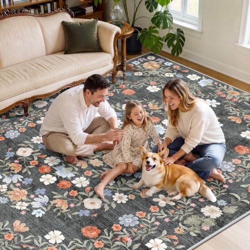 SameBed 3x5 Area Rug Living Room, Vintage Washable Carpet Carbon Gray