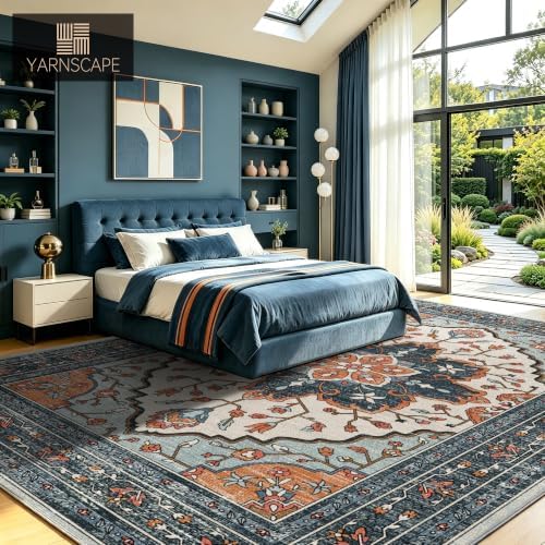 YARNSCAPE 8' x 10' Machine Washable Area Rug, Non-Slip Low-Pile Carpet