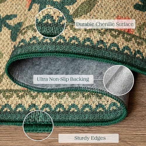Front Door Mat Outside Entrance, 2x3 Green Brown Floral Trellis Rug
