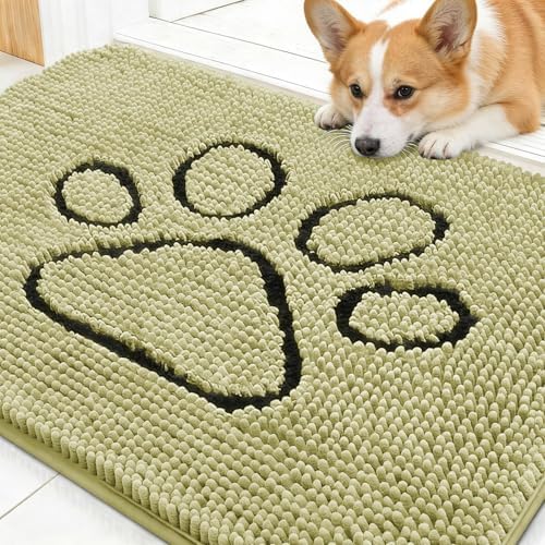 OLANLY Dog Door Mat for Muddy Paws 30x20, Paw Print Design Chenille Mud Mat
