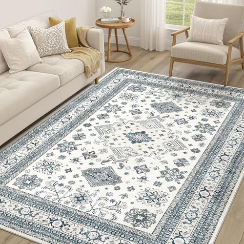 cotiled 5x7 Area Rug for Living Room, Washable, Traditional, Powder Blue